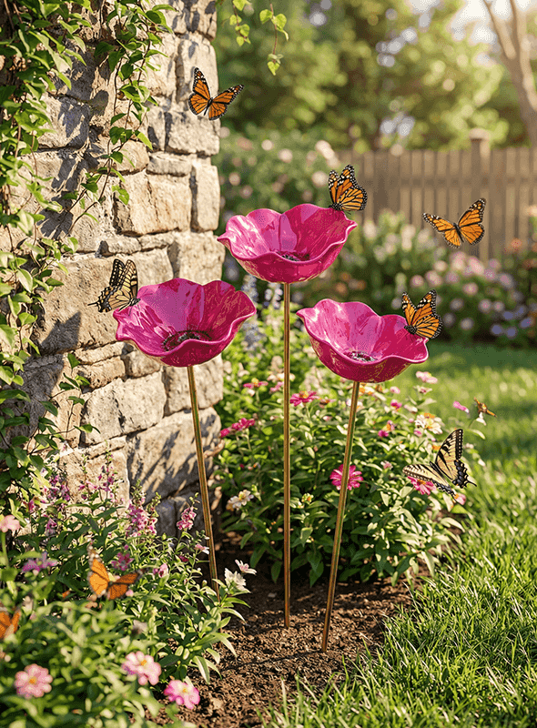 Decorative Garden Stake with Handcrafted Metal Flower Design