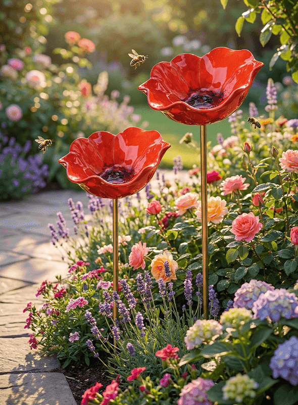 Decorative Garden Stake with Handcrafted Metal Flower Design