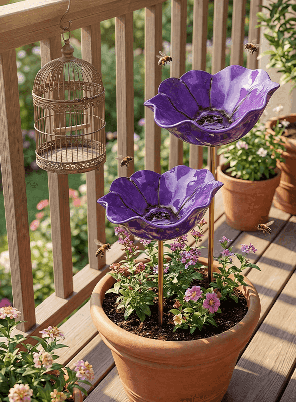Decorative Garden Stake with Handcrafted Metal Flower Design