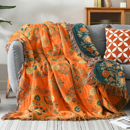 Reversible Throw Blanket in Marigold Color