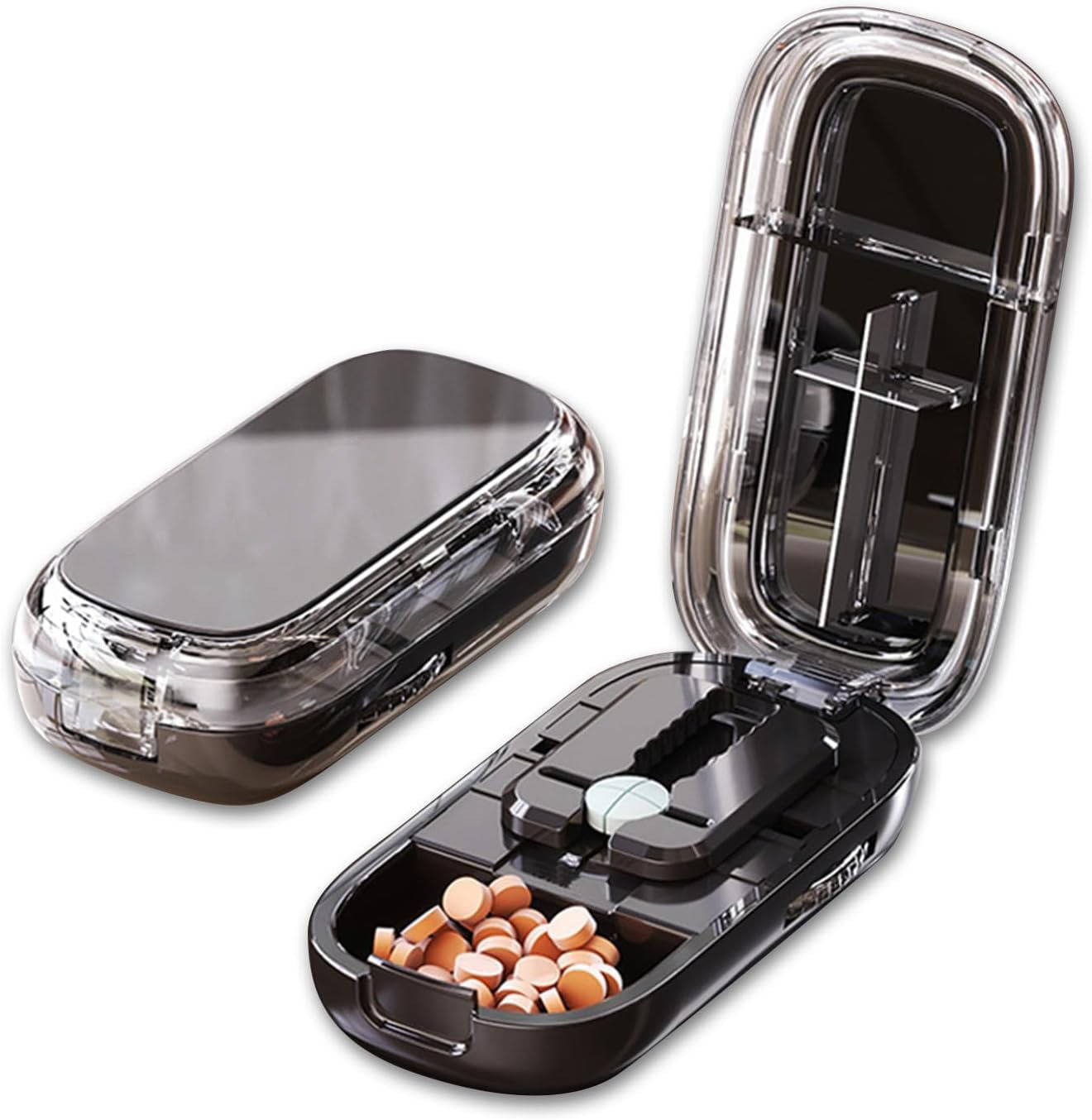 Compact Tablet Splitter with Adjustable Slot and Storage – Portable Pill Cutter