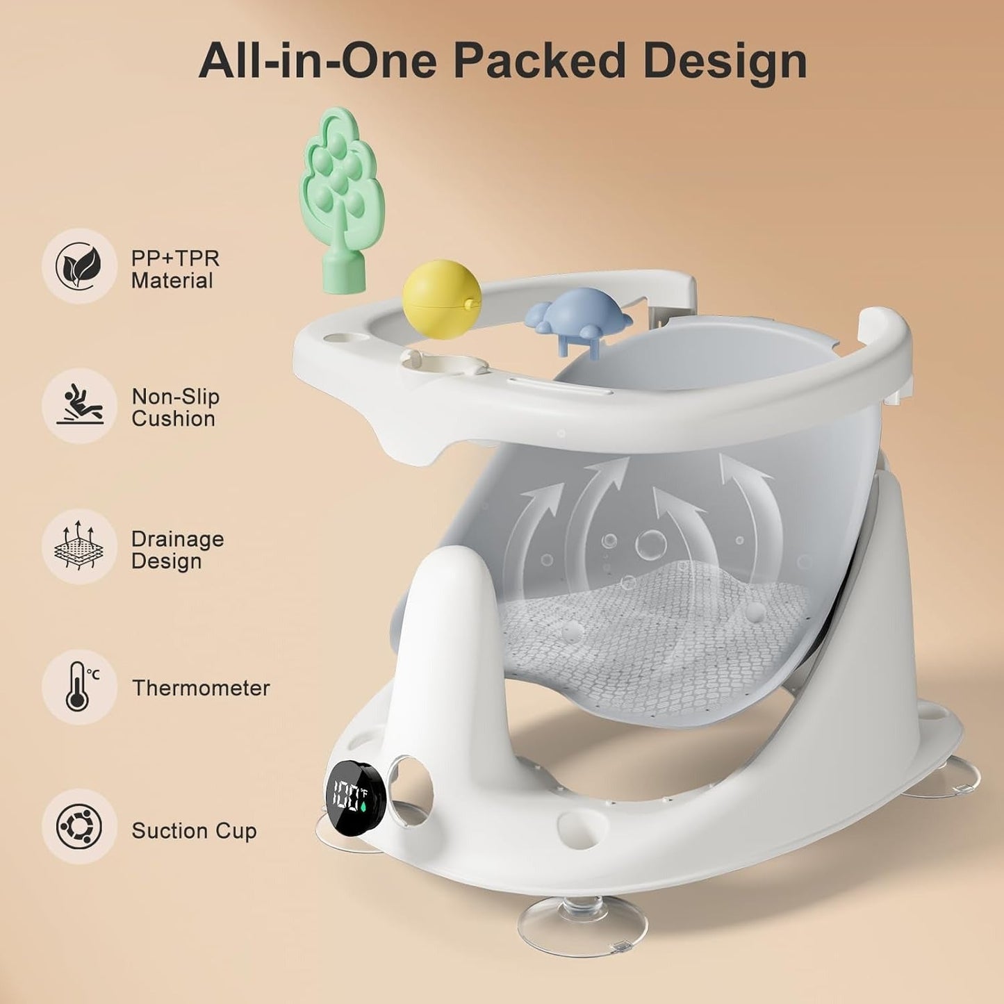 Comfortable Baby Bath Support Seat with Rinse Cup for 6 Months+