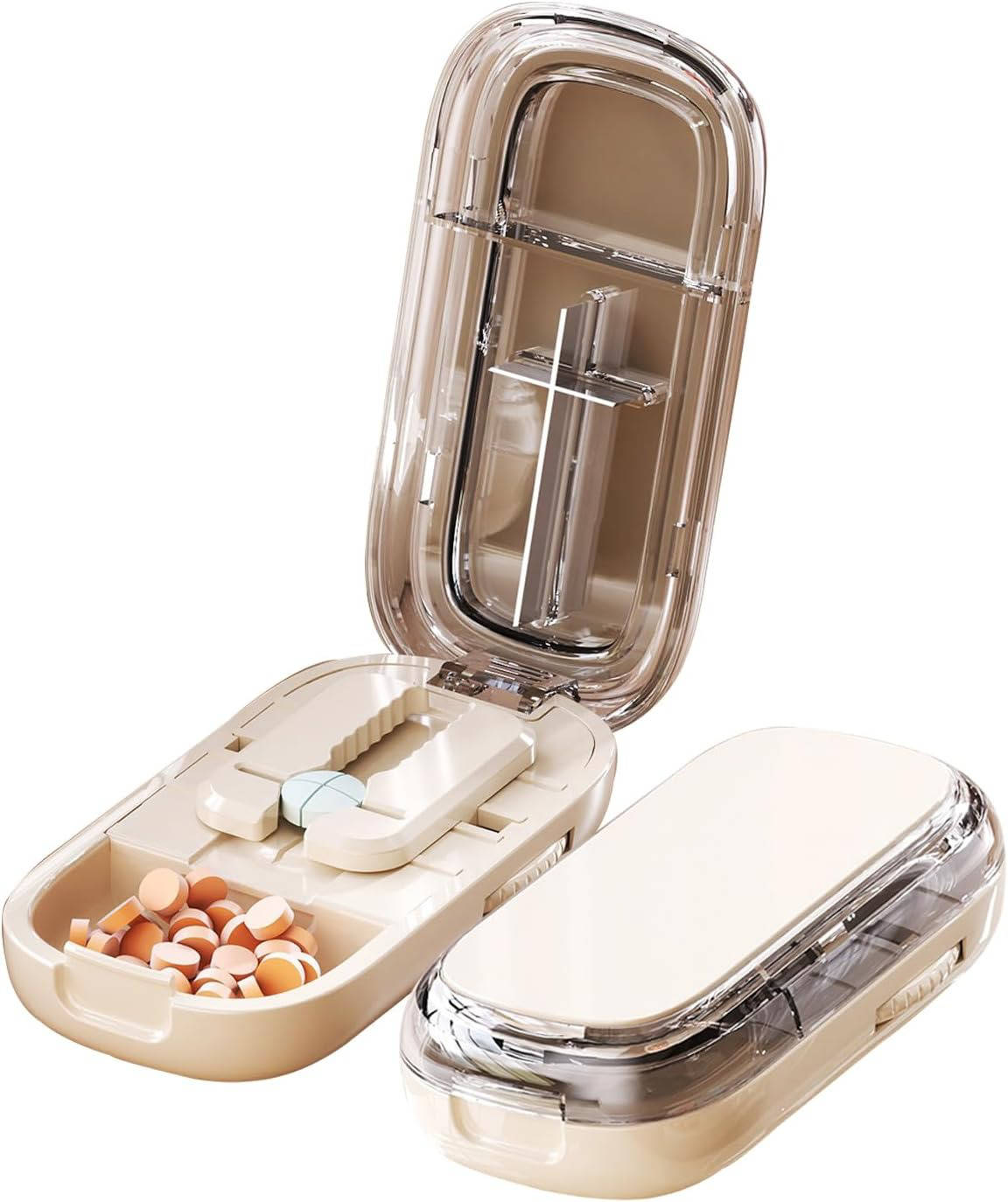 Compact Tablet Splitter with Adjustable Slot and Storage – Portable Pill Cutter