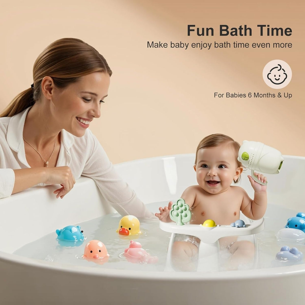 Comfortable Baby Bath Support Seat with Rinse Cup for 6 Months+
