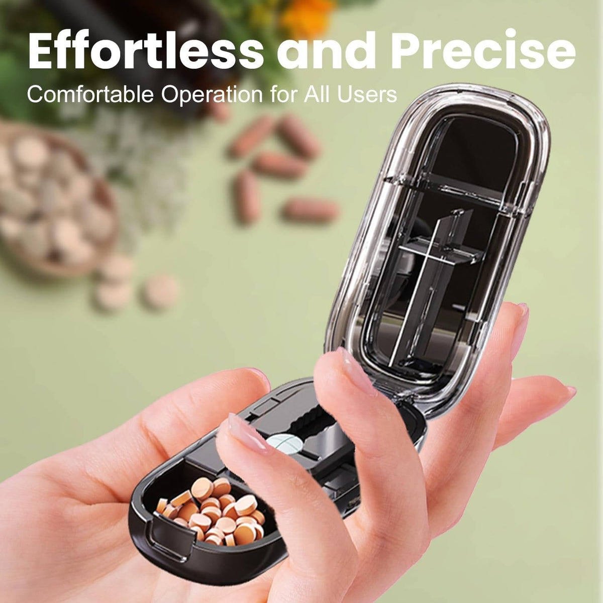 Compact Tablet Splitter with Adjustable Slot and Storage – Portable Pill Cutter