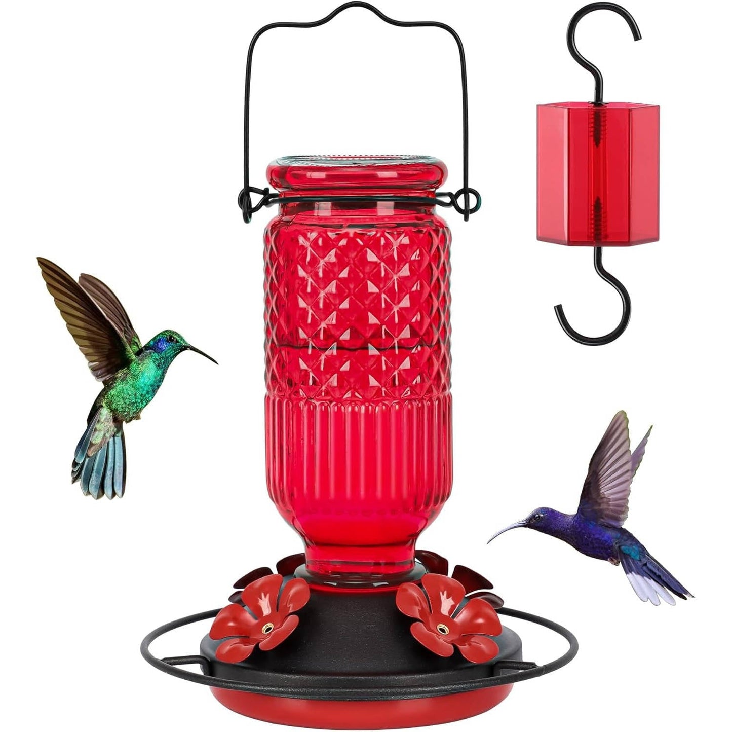 Elegant 16 OZ Nectar Feeder for Hummingbirds with Bee Shields & Ant Moat
