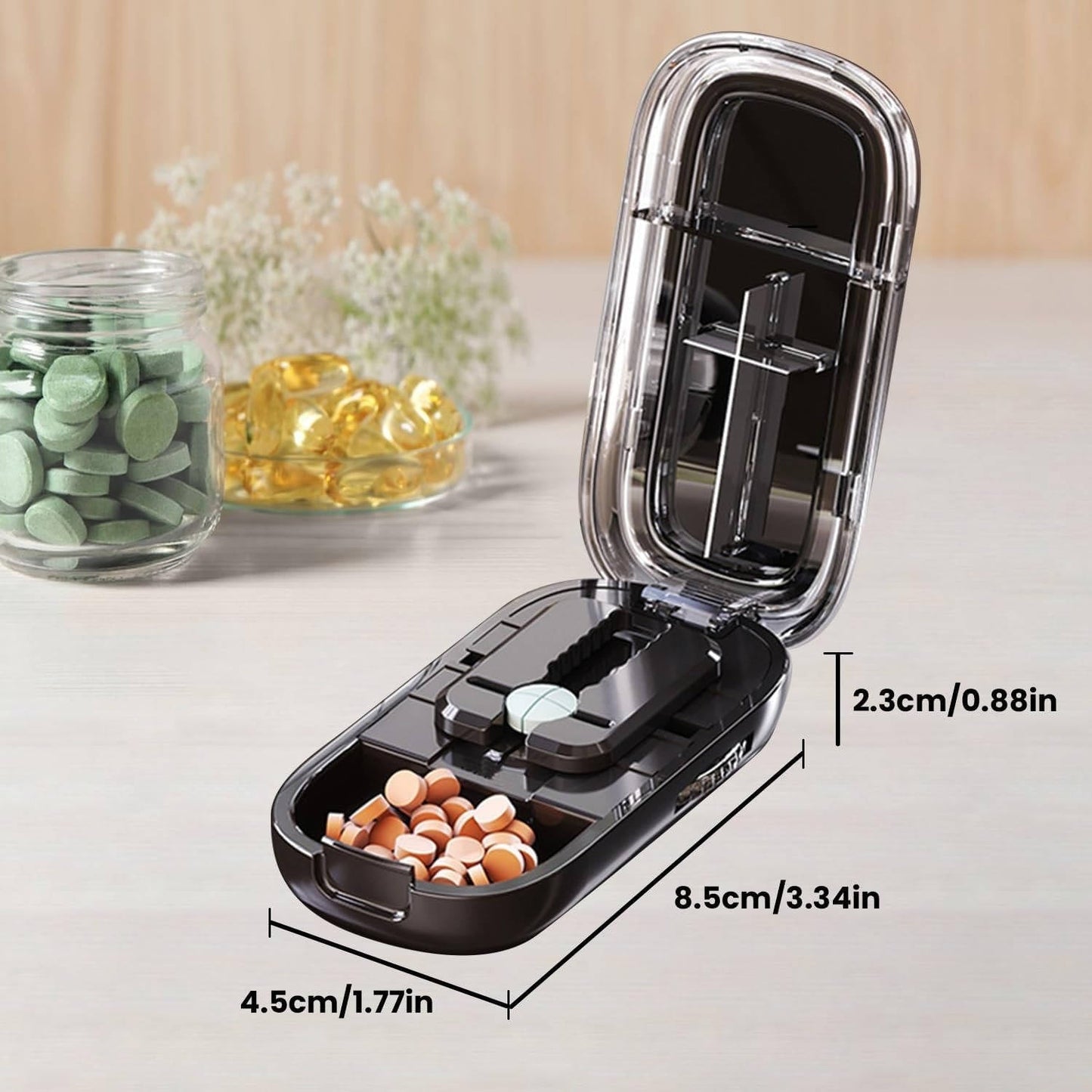 Compact Tablet Splitter with Adjustable Slot and Storage – Portable Pill Cutter