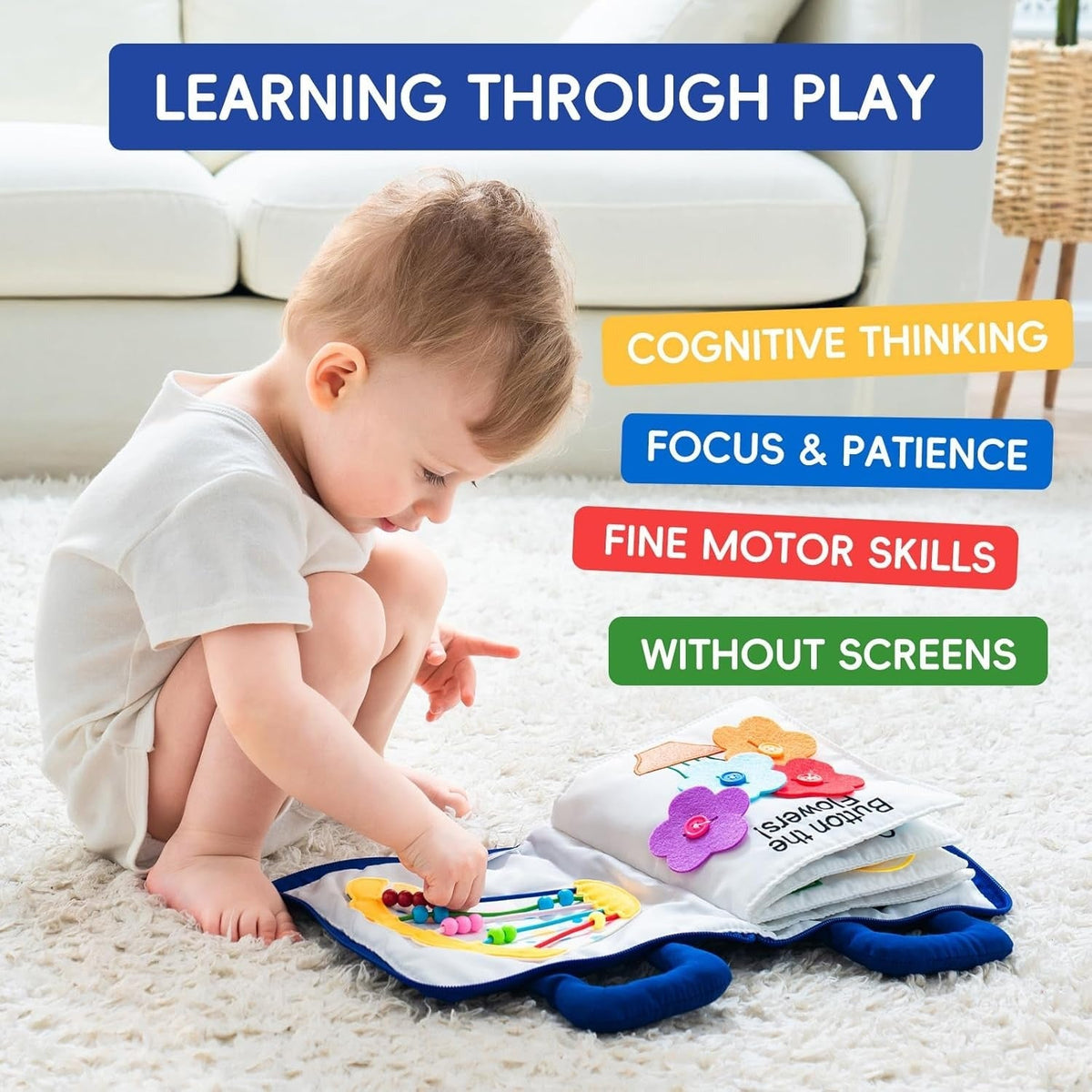 Interactive Fabric Playbook with Textures and Shapes for Infants