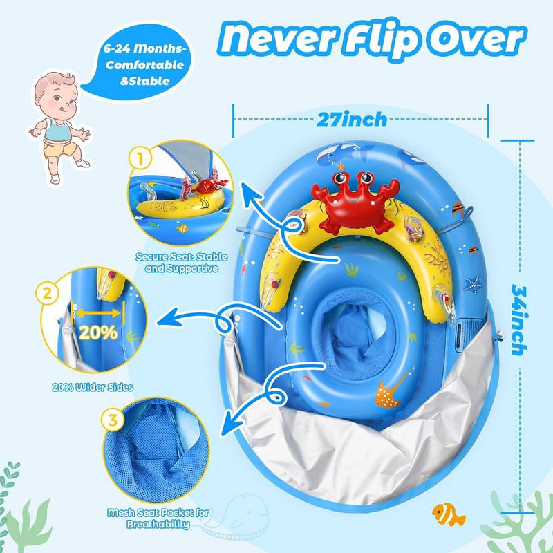 SafeSplash Baby Float with Adjustable Sunshade for Pool Fun