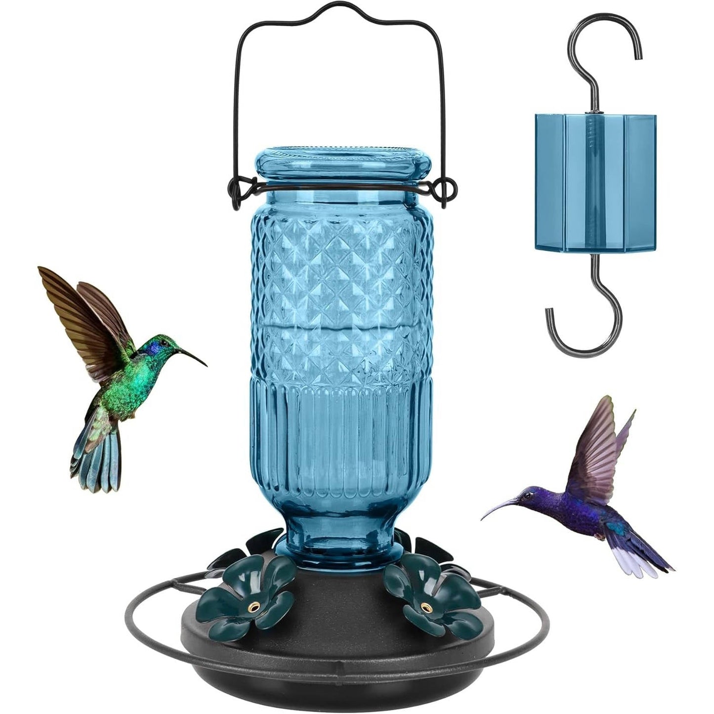 Elegant 16 OZ Nectar Feeder for Hummingbirds with Bee Shields & Ant Moat