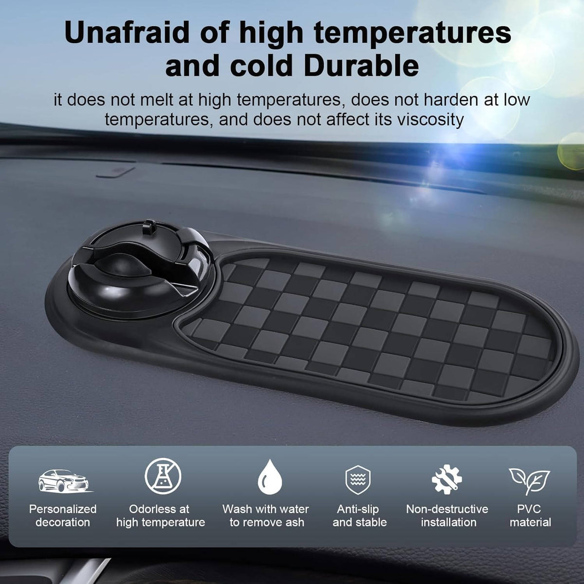 360-Degree Rotating Dashboard Phone Mount with Storage Tray and Anti-Slip Grip