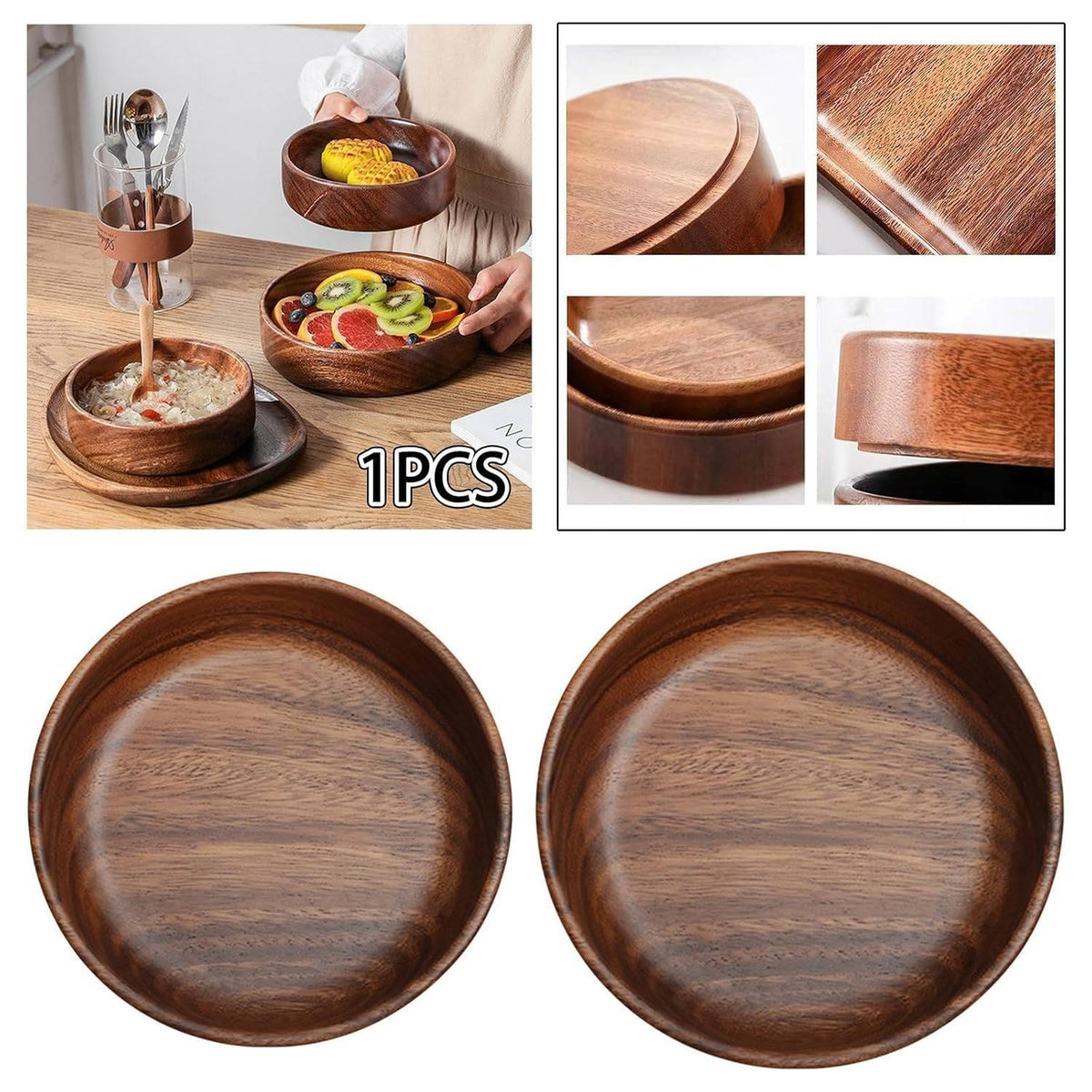 Boat-Shaped Walnut Serving Bowl for Salad, Fruit, and Snacks – 6.3 or 7.9 in