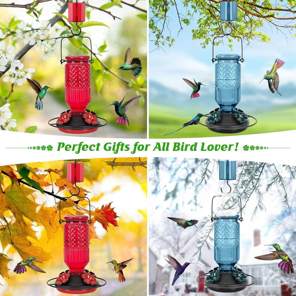 Elegant 16 OZ Nectar Feeder for Hummingbirds with Bee Shields & Ant Moat