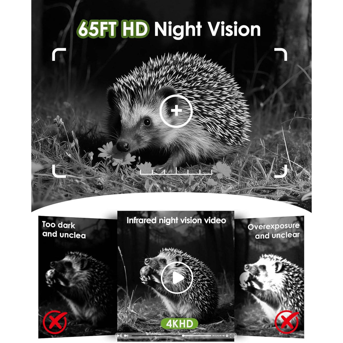 Wildlife Observation Camera 4K 64MP with Solar Power and Night Vision