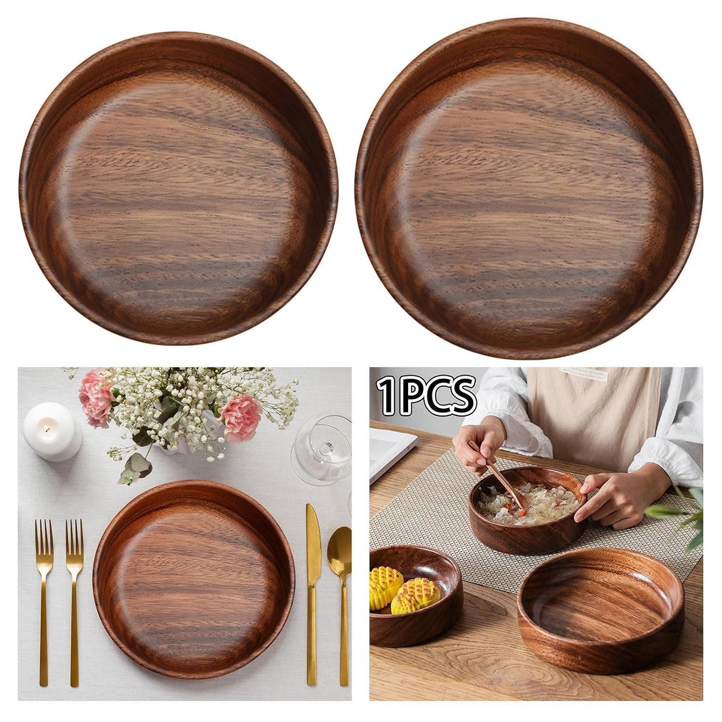 Boat-Shaped Walnut Serving Bowl for Salad, Fruit, and Snacks – 6.3 or 7.9 in