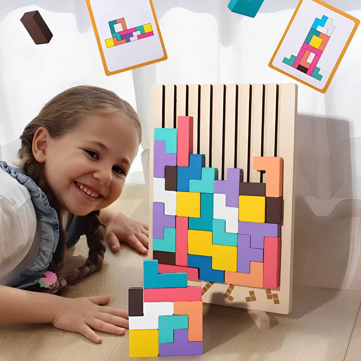 Creative Color Block Puzzle Set with Stand and 42 Pieces