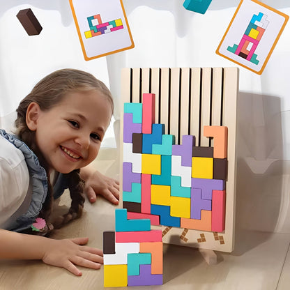Creative Color Block Puzzle Set with Stand and 42 Pieces