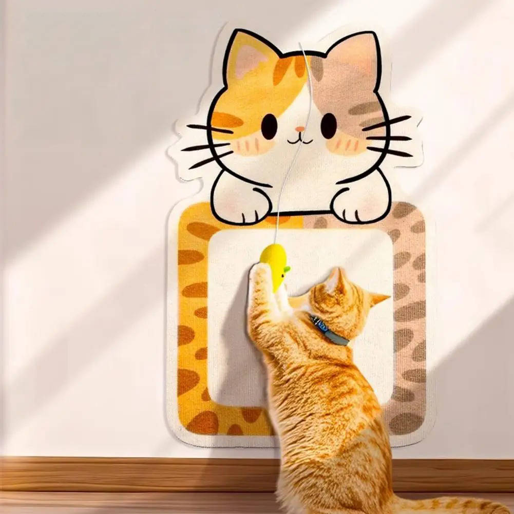 Vertical Felt Cat Scratching Post with Adhesive, Toys and Bells for Indoor Use