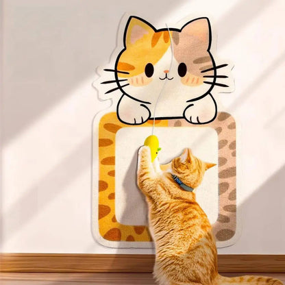 Vertical Felt Cat Scratching Post with Adhesive, Toys and Bells for Indoor Use