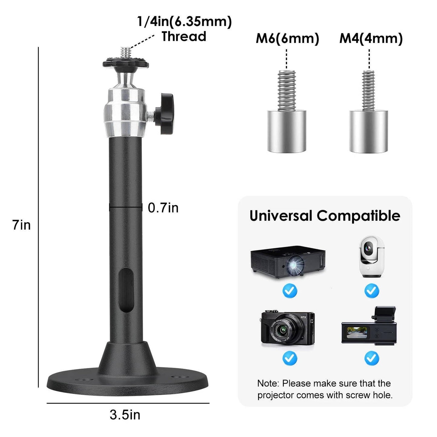Ceiling Mount Kit for Projectors – Aluminum Bracket with 360° Tilt, Supports 11 lb
