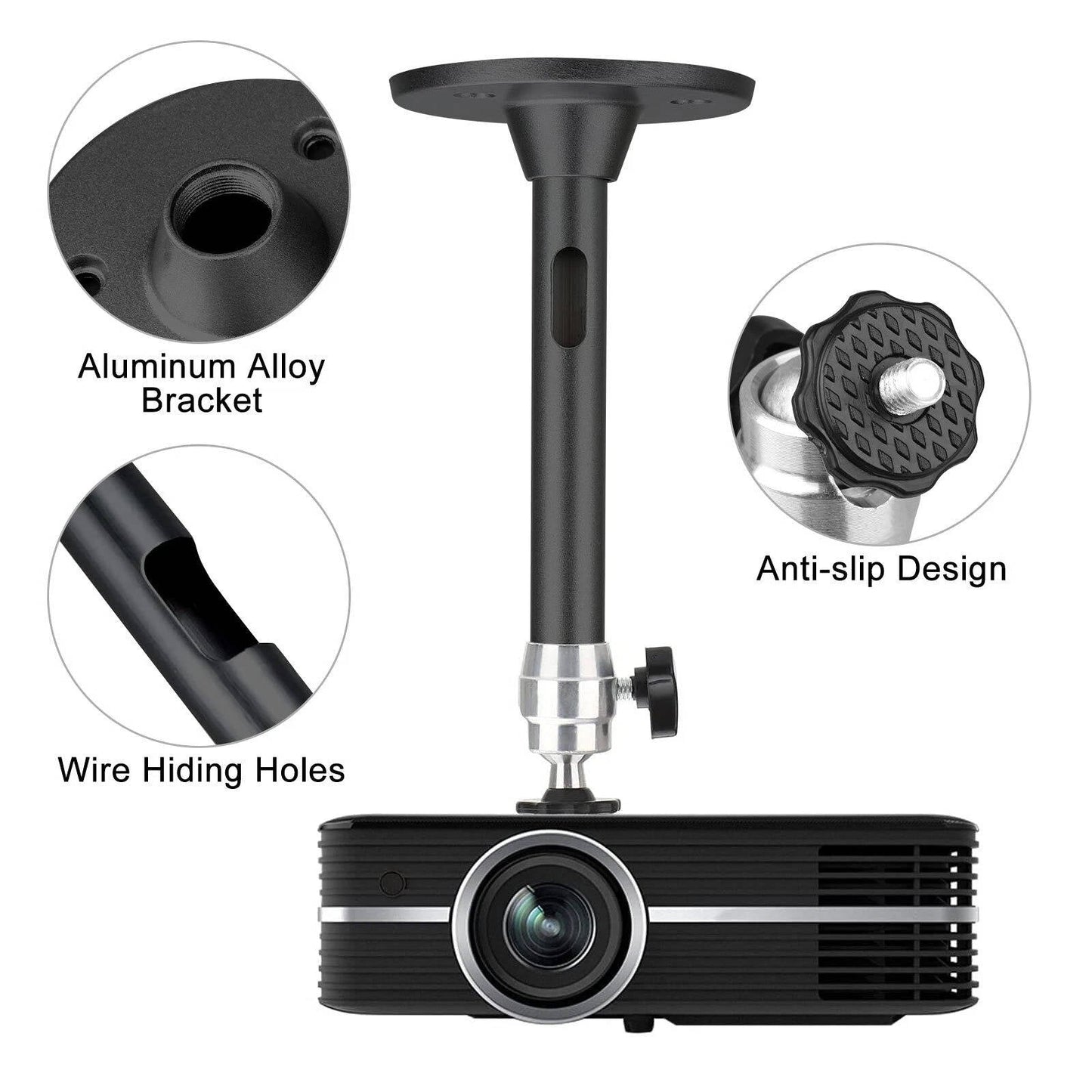 Ceiling Mount Kit for Projectors – Aluminum Bracket with 360° Tilt, Supports 11 lb