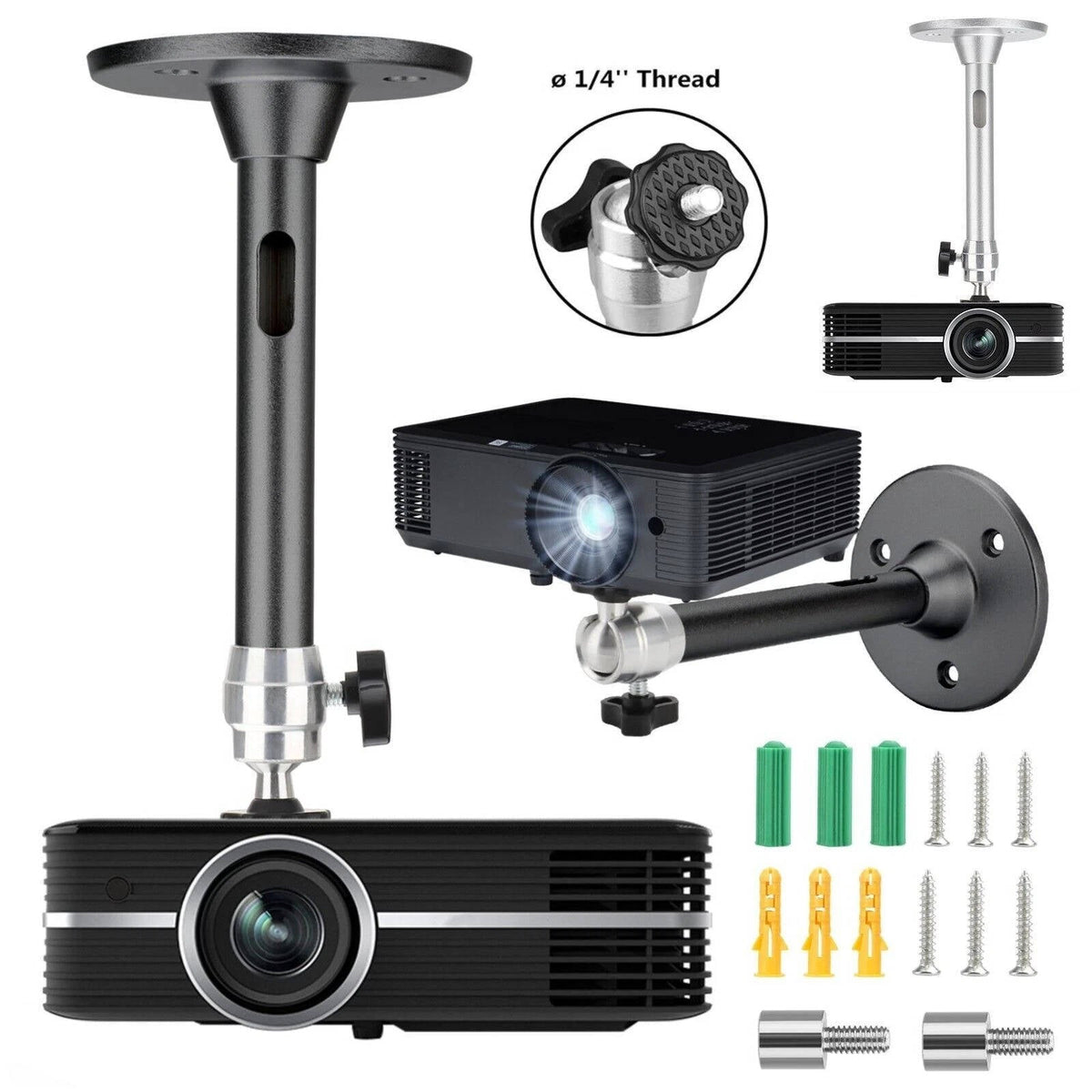 Ceiling Mount Kit for Projectors – Aluminum Bracket with 360° Tilt, Supports 11 lb