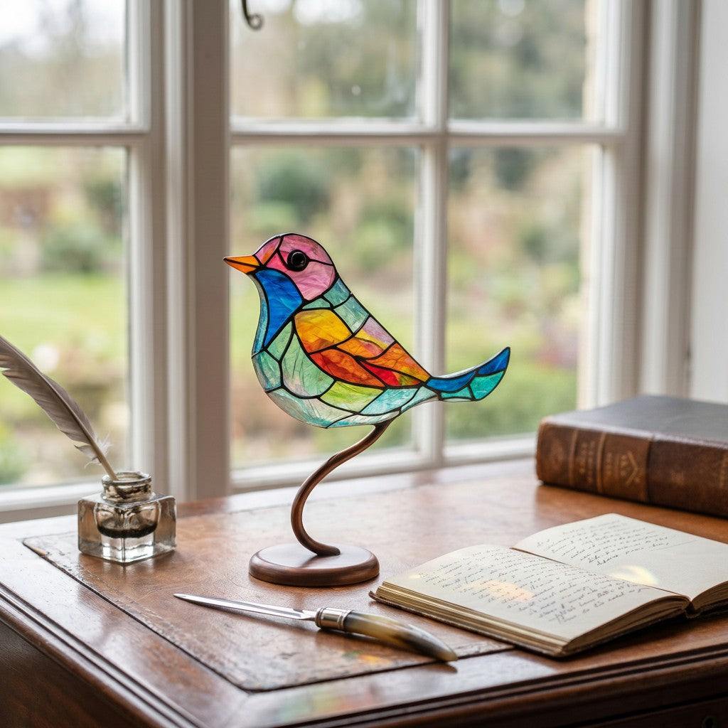 Colorful Window Bird Reflection Ornament with Suction Mount