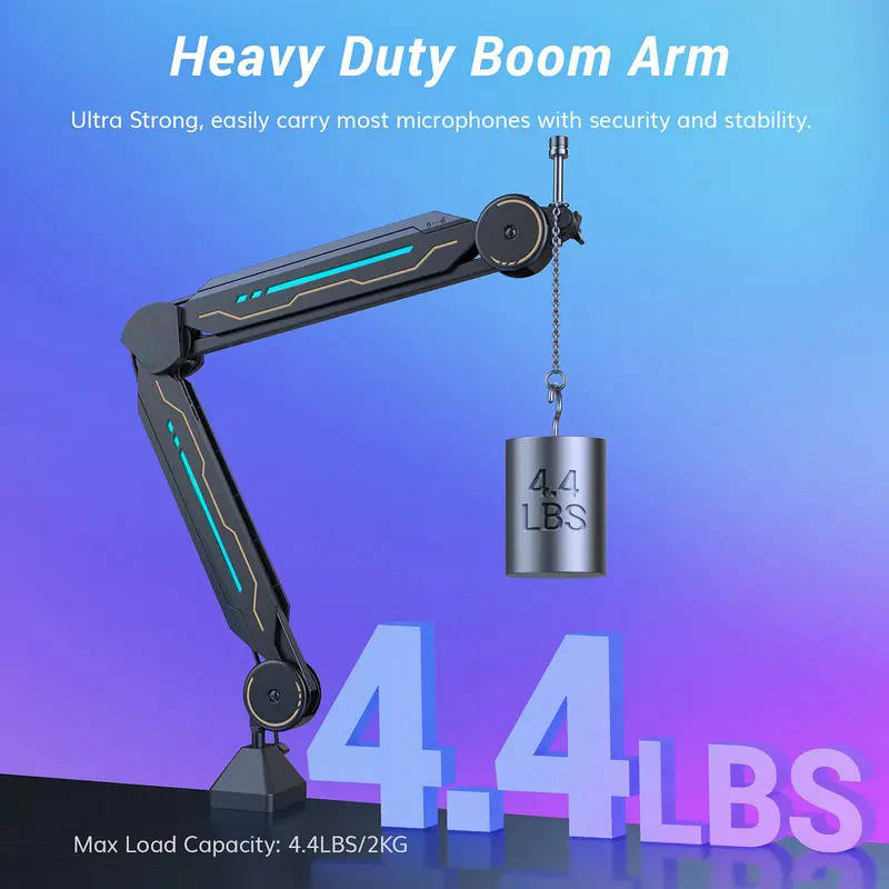 Adjustable RGB Microphone Boom Arm with 11 Light Modes