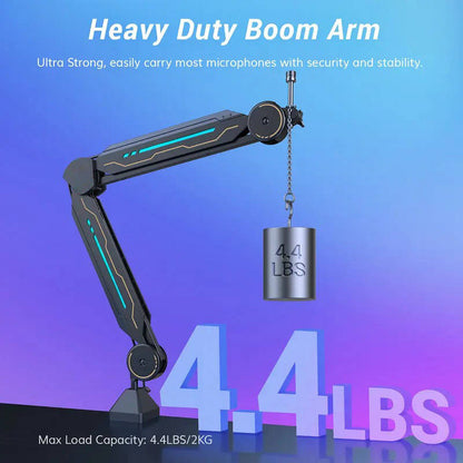 Adjustable RGB Microphone Boom Arm with 11 Light Modes