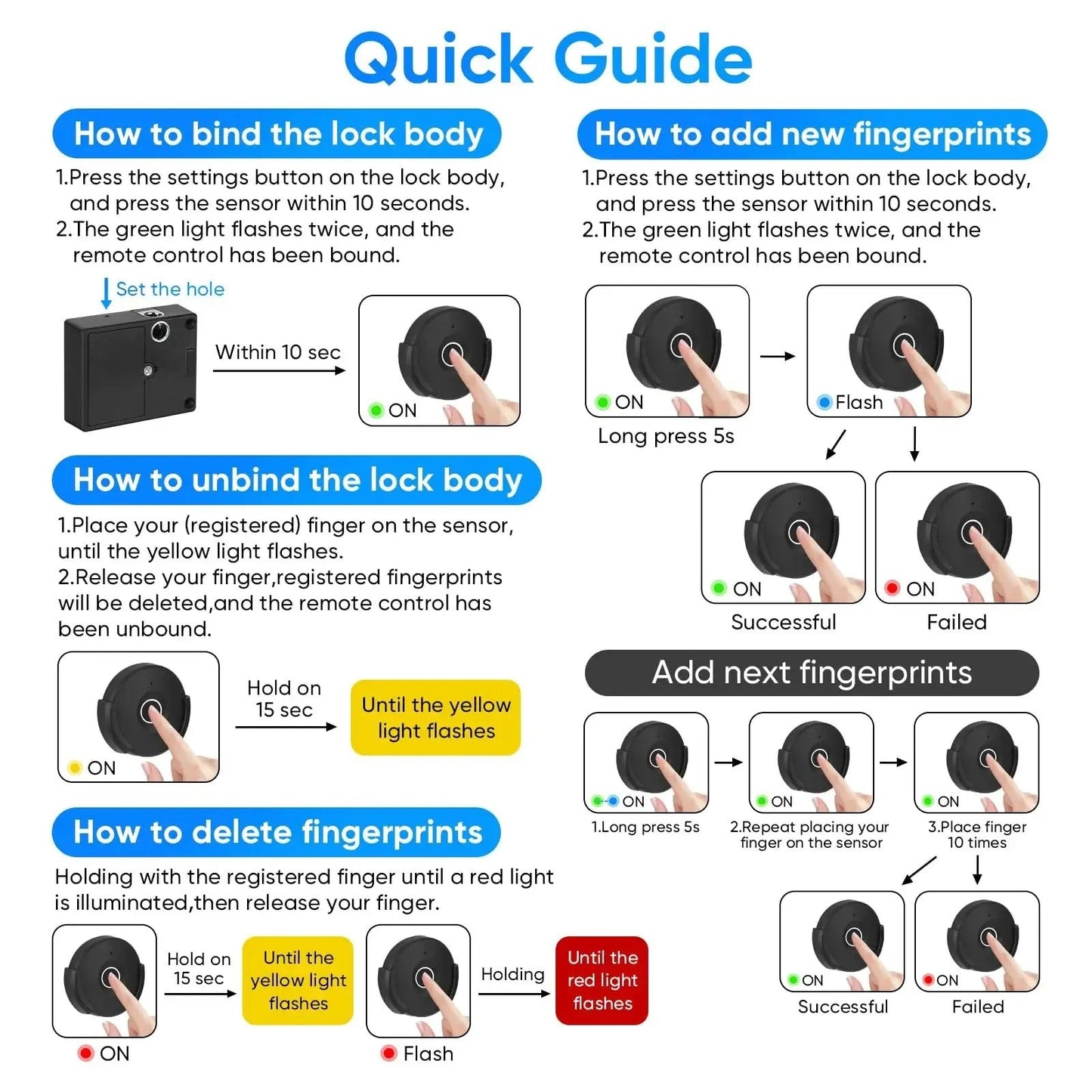 Keyless Fingerprint Lock for Cabinets – No Drill Installation