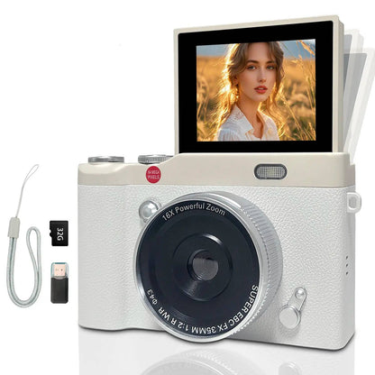 Compact Selfie Camera with 180° Flip Screen and 32GB Card