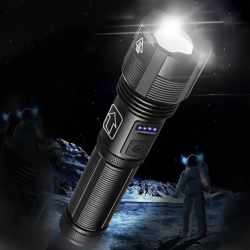 LED Flashlight with Rechargeable Battery, Zoom Function & 5 Modes, IPX5 Waterproof
