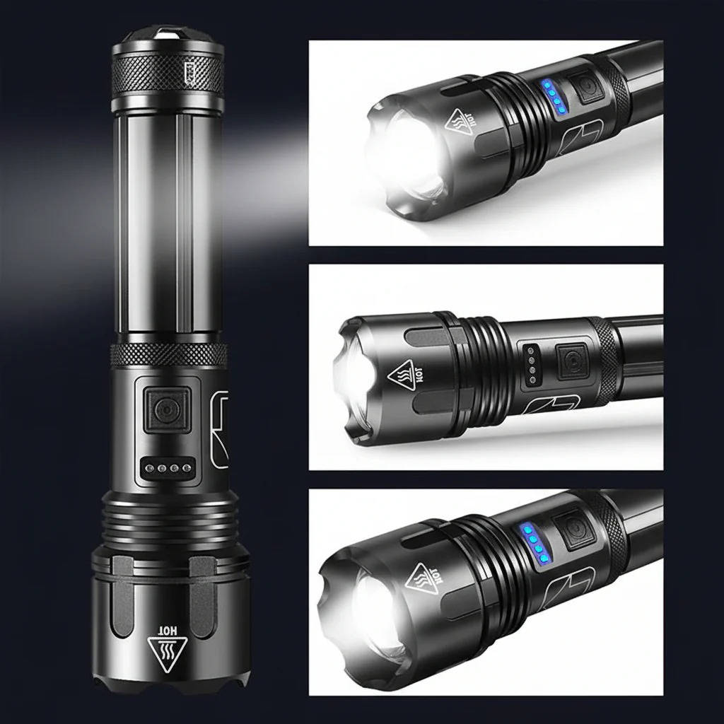 LED Flashlight with Rechargeable Battery, Zoom Function & 5 Modes, IPX5 Waterproof