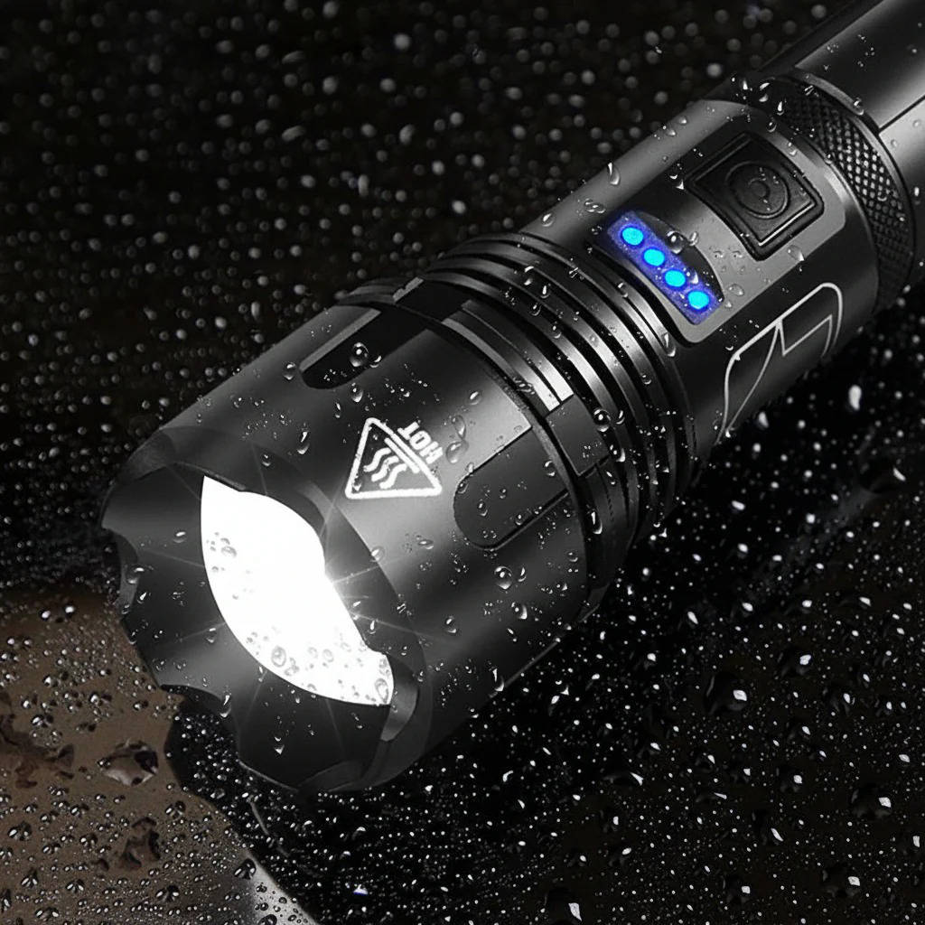 LED Flashlight with Rechargeable Battery, Zoom Function & 5 Modes, IPX5 Waterproof