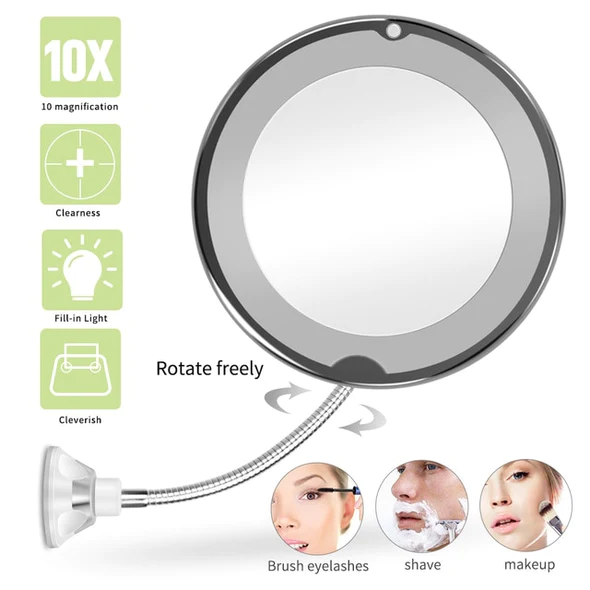 Precision Beauty Mirror with 14 LED Lights and Adjustable Arm