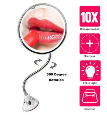 Precision Beauty Mirror with 14 LED Lights and Adjustable Arm