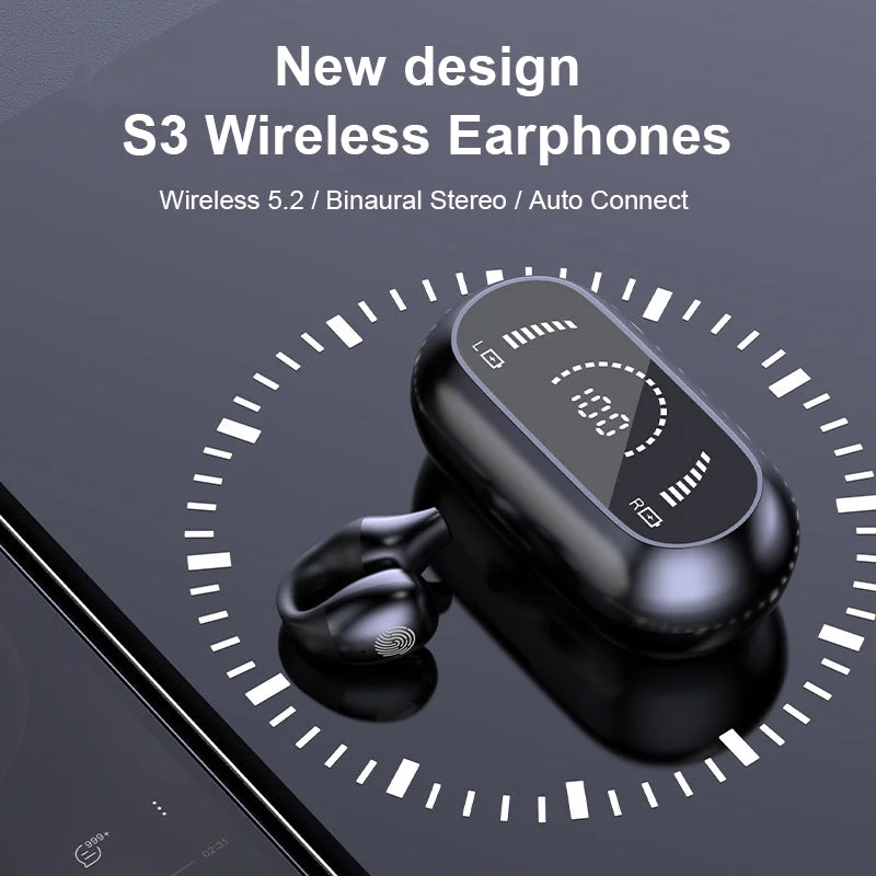 Open Ear Bluetooth 5.2 Headphones with LED Battery Indicator and Case
