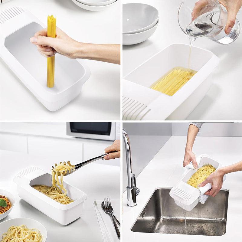 QuickCook Pasta Bowl with Strainer Lid & Heat-Resistant Handles