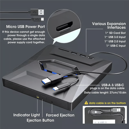 Versatile External Drive with SD Card Reader & USB Hub