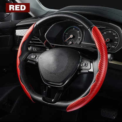 Non-Slip Carbon Fiber Steering Wheel Cover in Black and Red, 1.7mm Fit