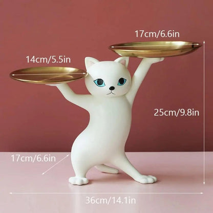 Figurine of Cat with Decorative Gold Serving Platters