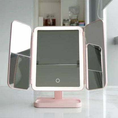Illuminated Tri-Fold Makeup Mirror with Magnification Options