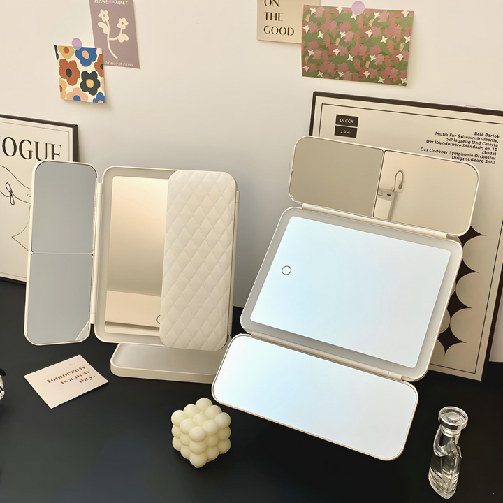 Illuminated Tri-Fold Makeup Mirror with Magnification Options