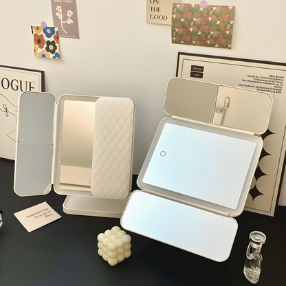 Illuminated Tri-Fold Makeup Mirror with Magnification Options