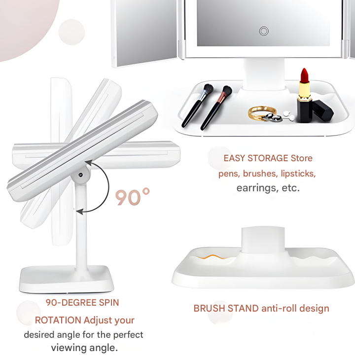 Illuminated Tri-Fold Makeup Mirror with Magnification Options