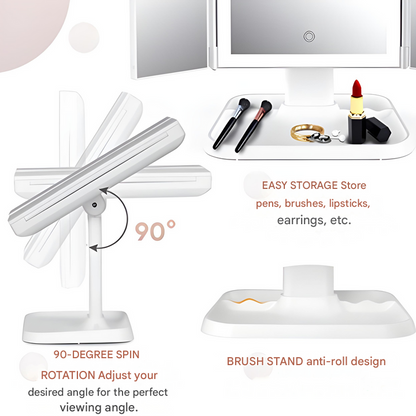 Illuminated Tri-Fold Makeup Mirror with Magnification Options