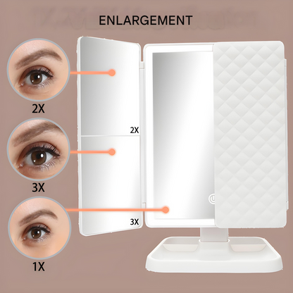 Illuminated Tri-Fold Makeup Mirror with Magnification Options