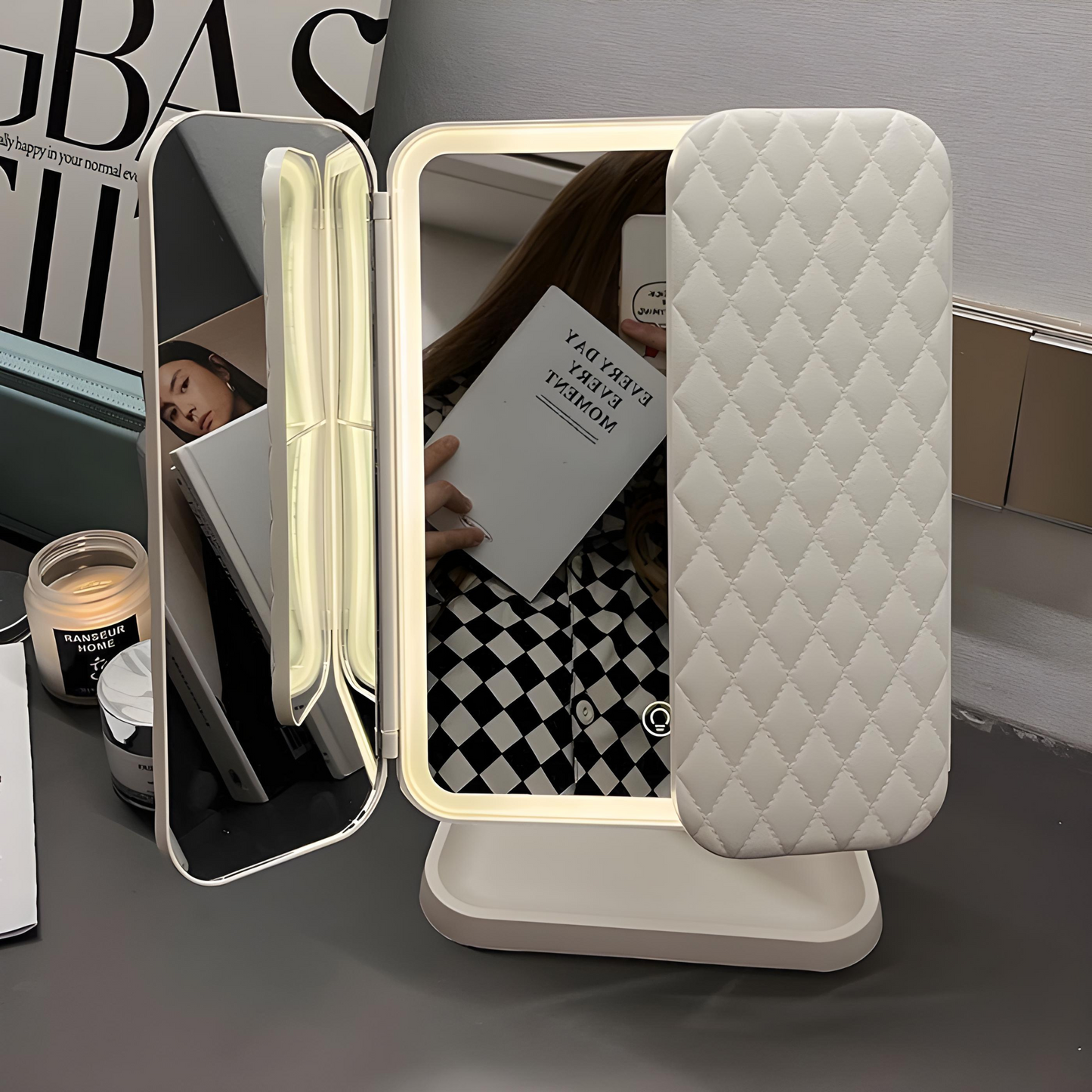 Illuminated Tri-Fold Makeup Mirror with Magnification Options