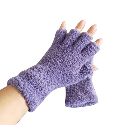 Adult Half-Finger Gloves with Coral Fleece Lining – Available in 6 Colors