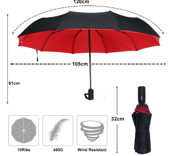 Compact Travel Umbrella with One-Handed Open/Close - Windproof, 4 Colors